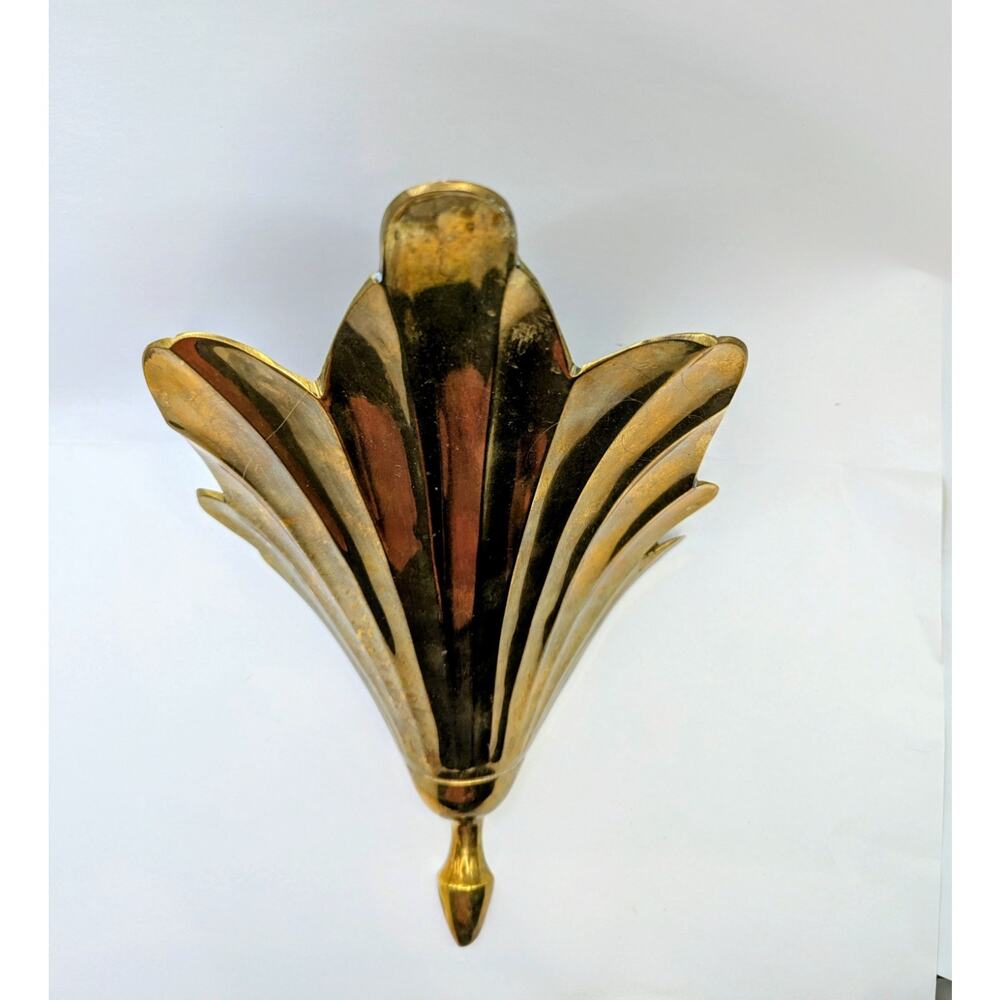 Art Deco Style Brass Leaf Design Wall Mount Planter Pocket Sconce 12" Vintage - Picture 2 of 4